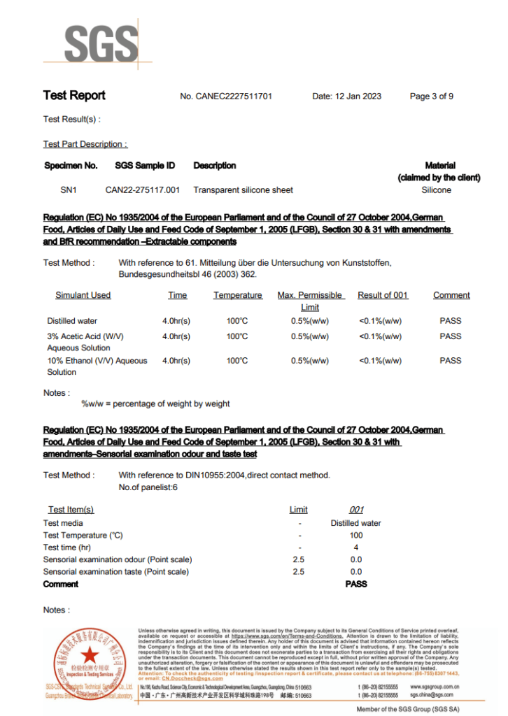 LFGB Silicone Material