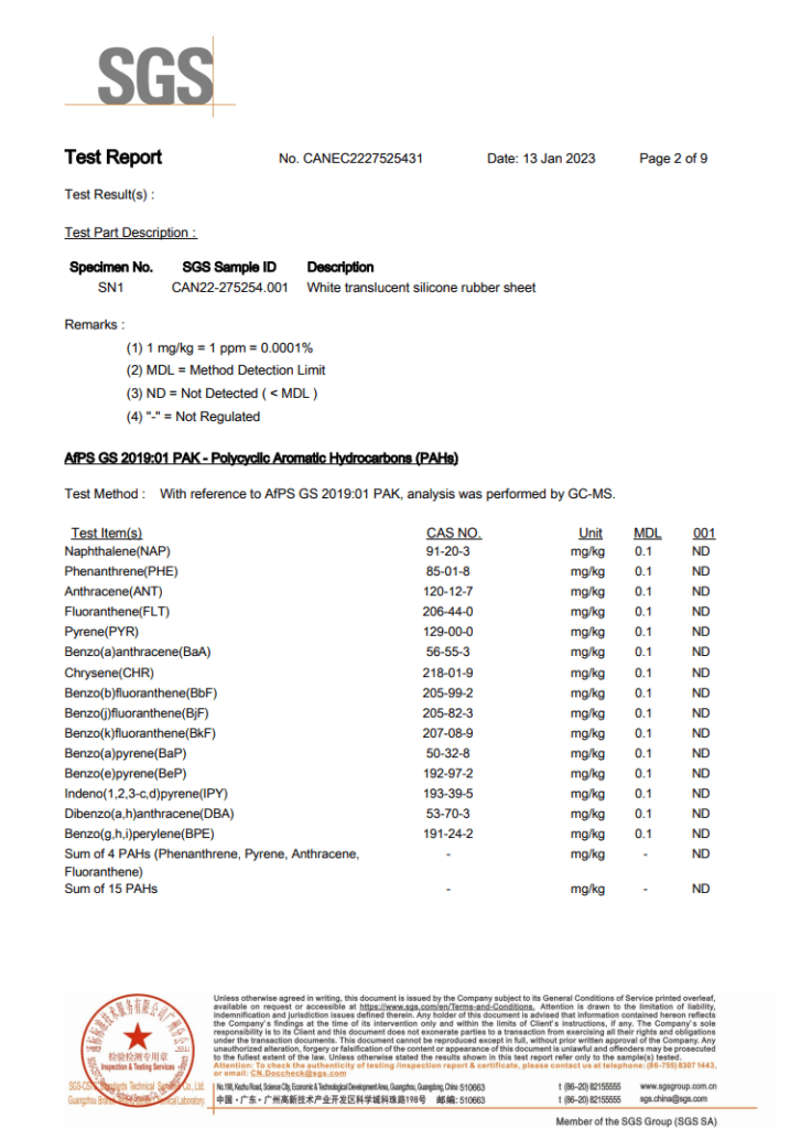 PAHs Silicone Material